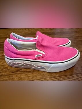 Vans Hot Pink Slip-On Platform Sneakers with Flame Sole